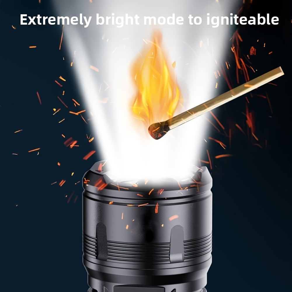 1000 Lumen LED Flashlight with Fire Starter - Aluminum Alloy Torch, Zoom Focus Ignition, Long Battery Life for Survival, Camping, Fishing & Power Outages, 1/2pcs