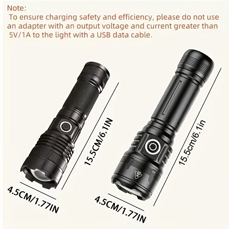 1000 Lumen LED Flashlight with Fire Starter - Aluminum Alloy Torch, Zoom Focus Ignition, Long Battery Life for Survival, Camping, Fishing & Power Outages, 1/2pcs
