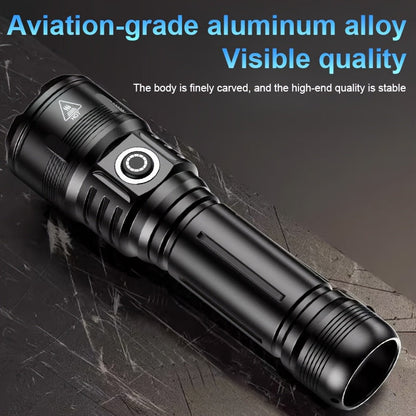 1000 Lumen LED Flashlight with Fire Starter - Aluminum Alloy Torch, Zoom Focus Ignition, Long Battery Life for Survival, Camping, Fishing & Power Outages, 1/2pcs