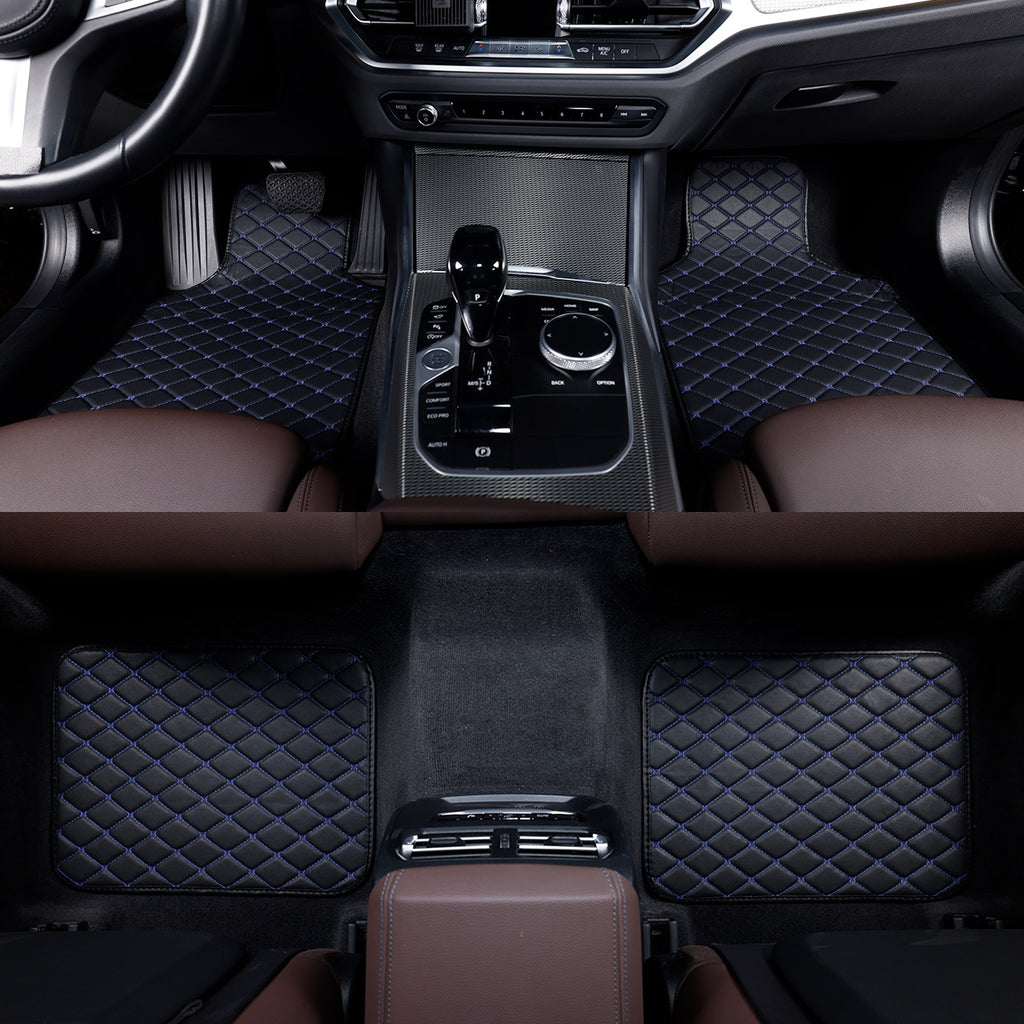 Universal PU Leather Car Floor Mats 4Pcs Set, Non-Slip Backing Waterproof Auto Floor Liners For Cars, SUV, Sedan, Truck, Van, Black