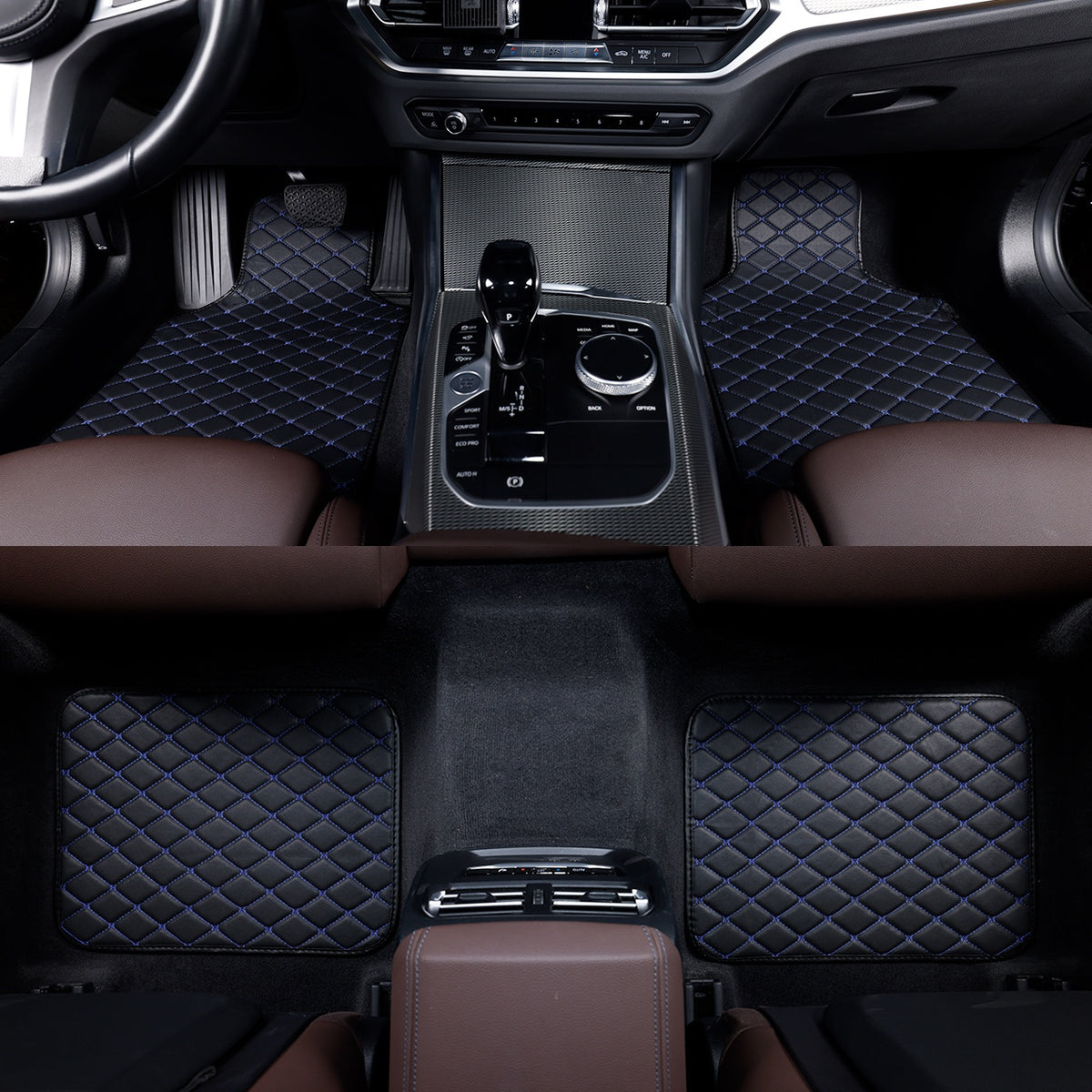 Universal PU Leather Car Floor Mats 4Pcs Set, Non-Slip Backing Waterproof Auto Floor Liners For Cars, SUV, Sedan, Truck, Van, Black