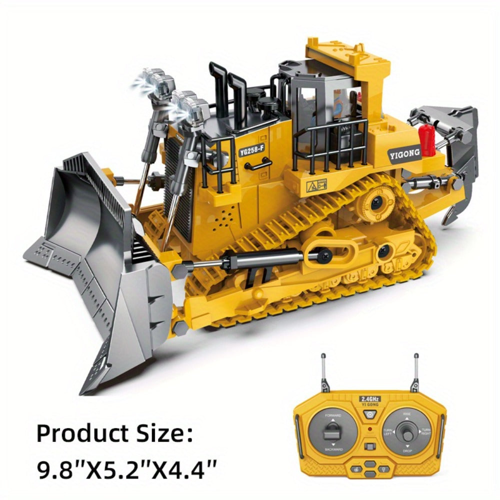 RC Construction Vehicle Toy Set 2.4GHz Remote Control Excavator Bulldozer Dump Truck Loader with Alloy Head LED Lights & Sounds – Engineering Toy for Boys Girls Kids Ages 6+ Birthday Christmas Gift