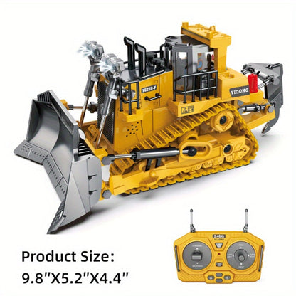 RC Construction Vehicle Toy Set 2.4GHz Remote Control Excavator Bulldozer Dump Truck Loader with Alloy Head LED Lights & Sounds – Engineering Toy for Boys Girls Kids Ages 6+ Birthday Christmas Gift