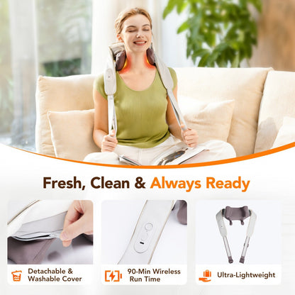 Wearable Neck & Shoulder Massager with Heat – 6D Bionic Hand Kneading Trapezius Massager, 9 Modes 3 Intensities 40-45°C Heat, Hands-Free Deep Tissue Massage for Home & Office, Gift for Women Men Mom