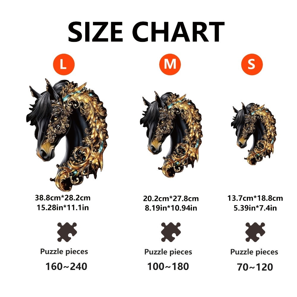 Horse Shape Wooden Puzzle – Mixed Color Animal Silhouette Brain Teaser, 3 Sizes S/M/L, Creative Handmade Wall Decoration, Birthday Christmas Thanksgiving Gift for Kids Teens Horse Lovers