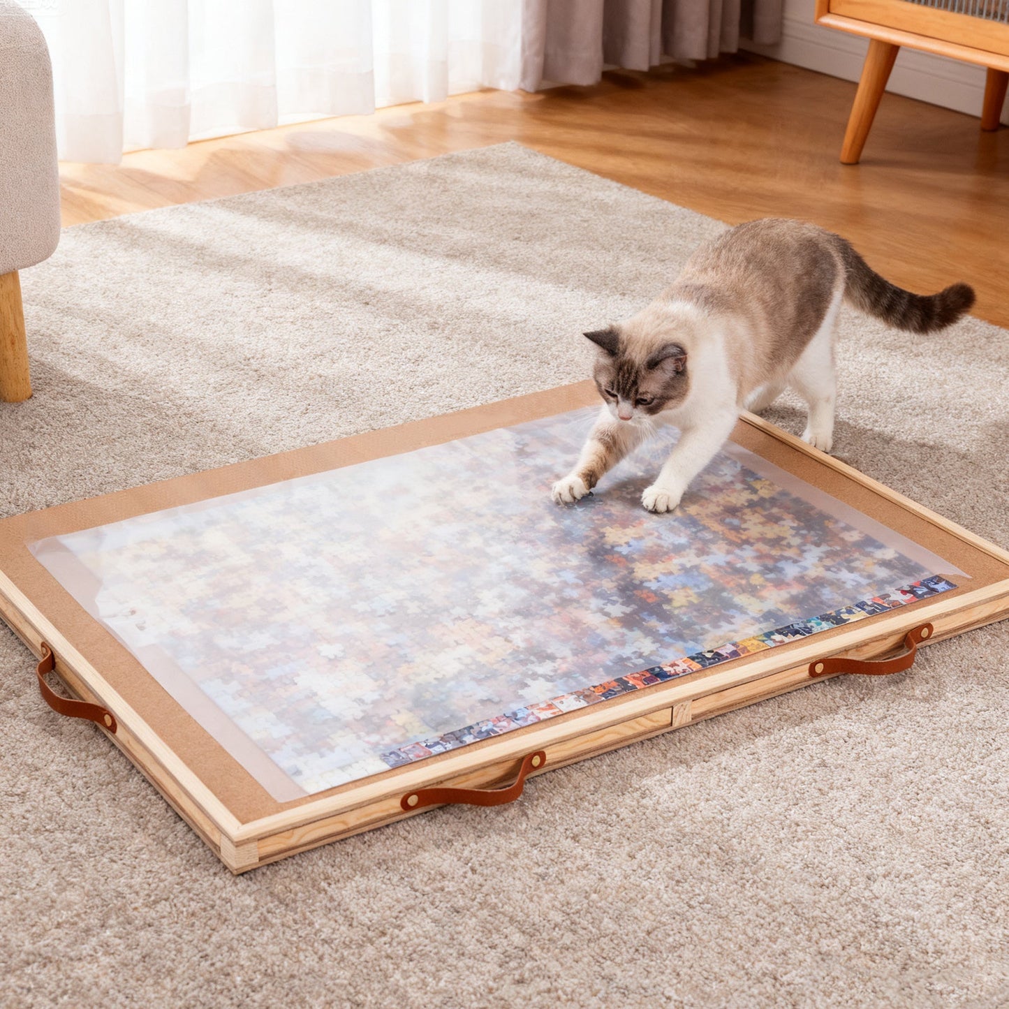 Jigsaw Puzzle Table 35"x27" with 360° Rotating Turntable & Easy-Pull Handle Drawers – Large Puzzle Board Organizer with Dust Cover for 1500 Pieces, Ergonomic Gift for Adults & Seniors