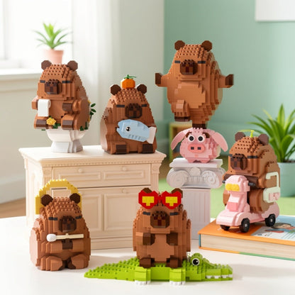 Capybara Micro Brick Building Set 562pcs Collector Edition – Miniature DIY Assembly Desk Decor Stress Relief Toy for Kids Teens Adults Capybara Lover Gift Birthday Easter Christmas Multiple Scenes