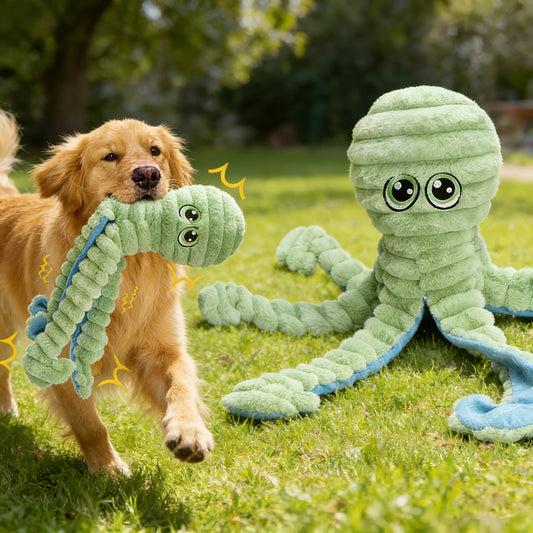 Squeaky Octopus Dog Toy - Soft Plush Chew Toy with Squeaker & Teeth Cleaning Design for Small Medium Large Dogs, Interactive Stuffed Animal Puppy Toy, Cute Durable Dog Gift - 6 Colors