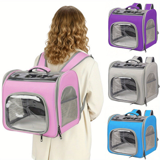 Pet Backpack for Cats and Dogs - Foldable Breathable Mesh Window Carrier Bag with Front Opening, Lightweight Travel Backpack for Hiking Walking Outdoor Adventures, Available in Pink Gray Blue Purple