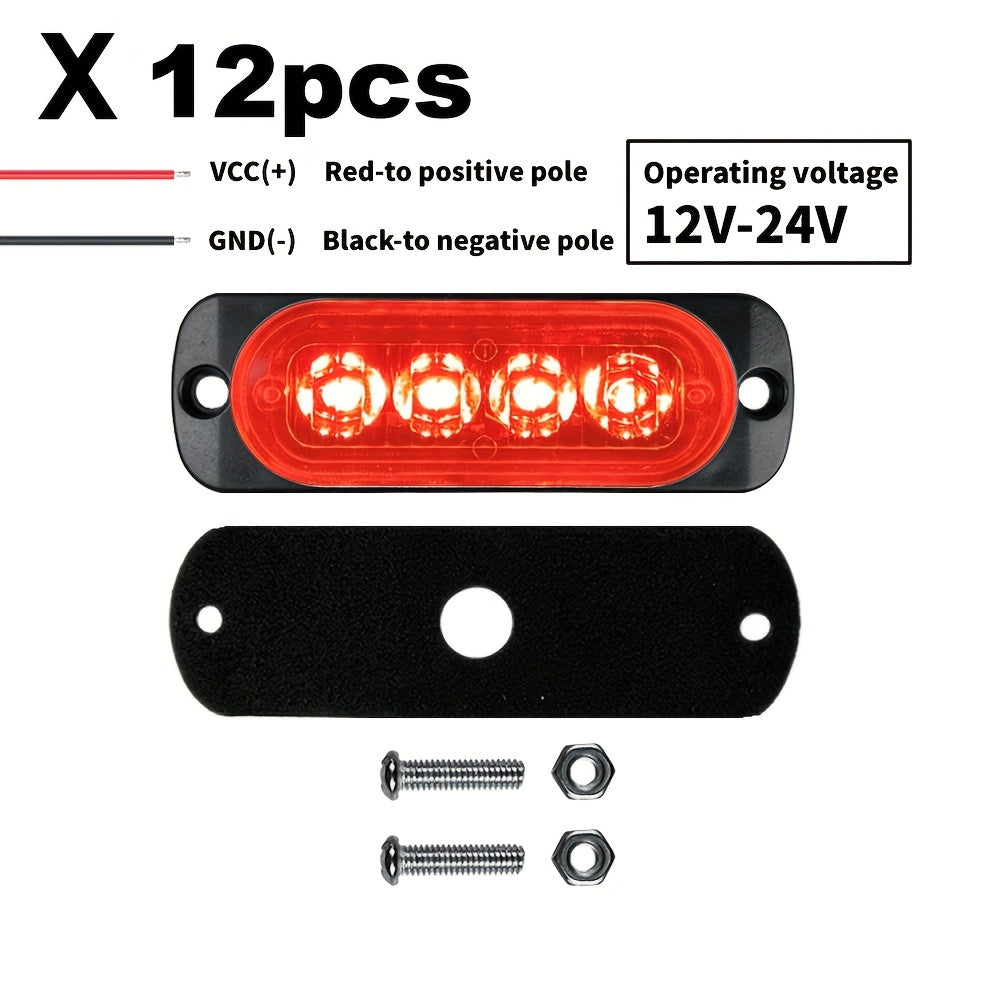 12pcs New Upgraded 12V-24V Universal LED Light for Atv Utv Boat Bike-Heavy-Duty Off-Road with Amber/Red/White, 12-24V Vehicle