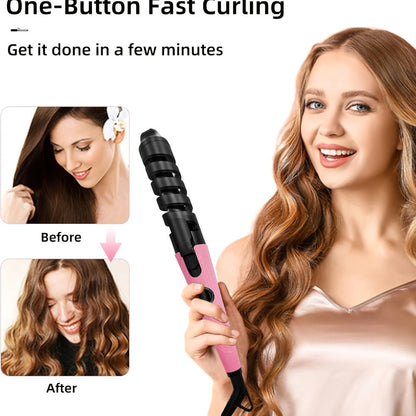 Automatic Spiral Curling Iron – Anti-Scald Fast Heating Curler for Long & Short Hair, Portable Rotating Barrel, Women Gift