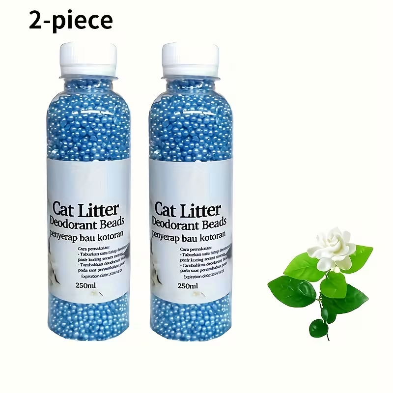 Flushable Cat Litter Deodorizer Beads 2-Pack - Dust-Free Odor Eliminator for Cat Litter Box, Mixed Absorbent Particles, Multiple Scents - Lavender Jasmine Lemon Green Rose, Easy Toilet Disposal