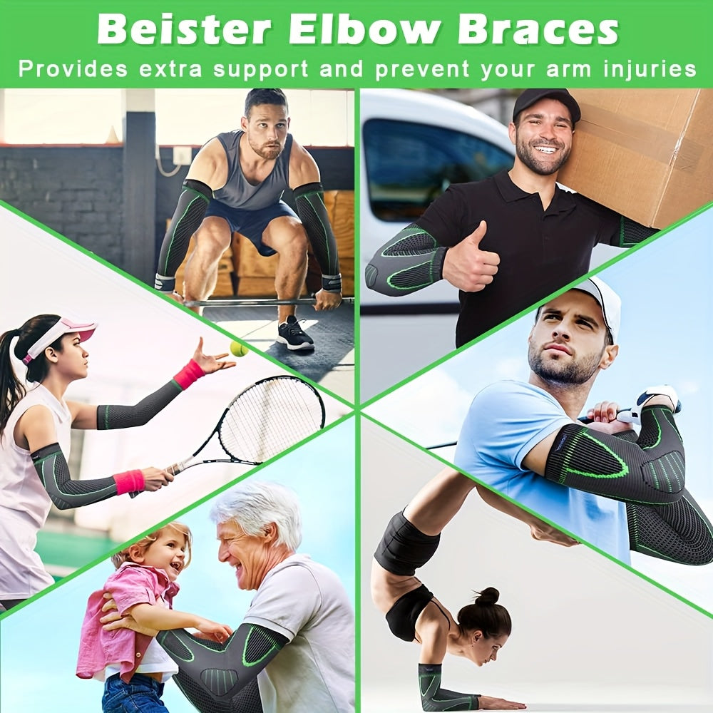 Compression Elbow Brace Arm Sleeves 2pcs Non-Slip Breathable Elbow Support for Tendonitis Tennis Elbow Golfer Elbow Pain Relief for Men Women Basketball Gym Sports