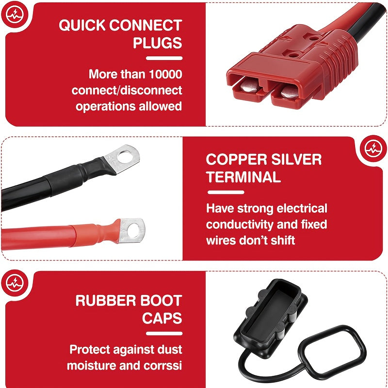 24ft Winch Quick Disconnect Power Cable, 4 AWG/ 6 AWG Heavy Duty Copper Wire with Quick Connect Plugs, 7ft