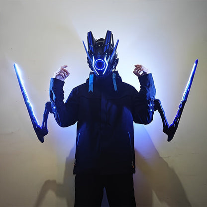 LED Mantis Knife Cyberpunk Light Up Acrylic Prop – Luminous Blade for Halloween Costume Cosplay Sci-Fi Role Play Party, Rechargeable Red & Blue Single or 2pcs Set for Men & Women