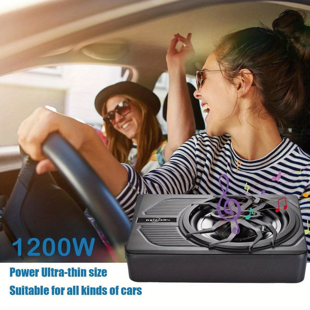 KELUNEGLO 10" 1200W Slim Under-Seat Powered Sub W/ Wiring, Built-in Amp & Blue LED, Halloween Audio, Subwoofer with Built in Amp, Subwoofer Amplificado Para Auto, Under Seat Subwoofer, Subwoofer Car Audio, 10inch Subwoofer