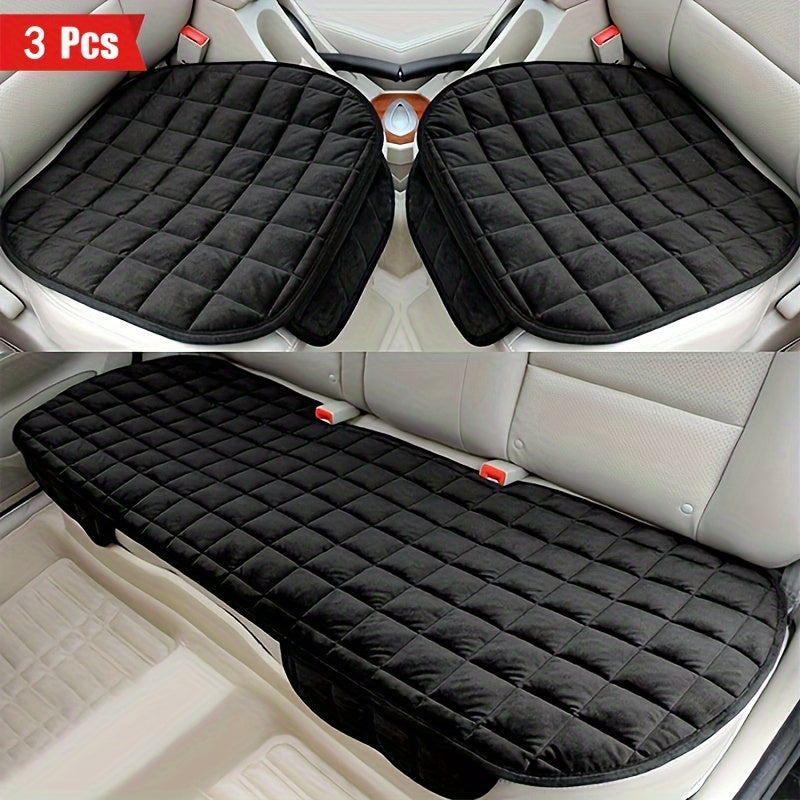 3pcs/Set Luxurious Plush Plaid Car Seat Cushions - Insulated, Thickened for Cold-Resistant Comfort - Universal Fit for Cars, Suvs, Trucks - Premium Car Additions Bundle