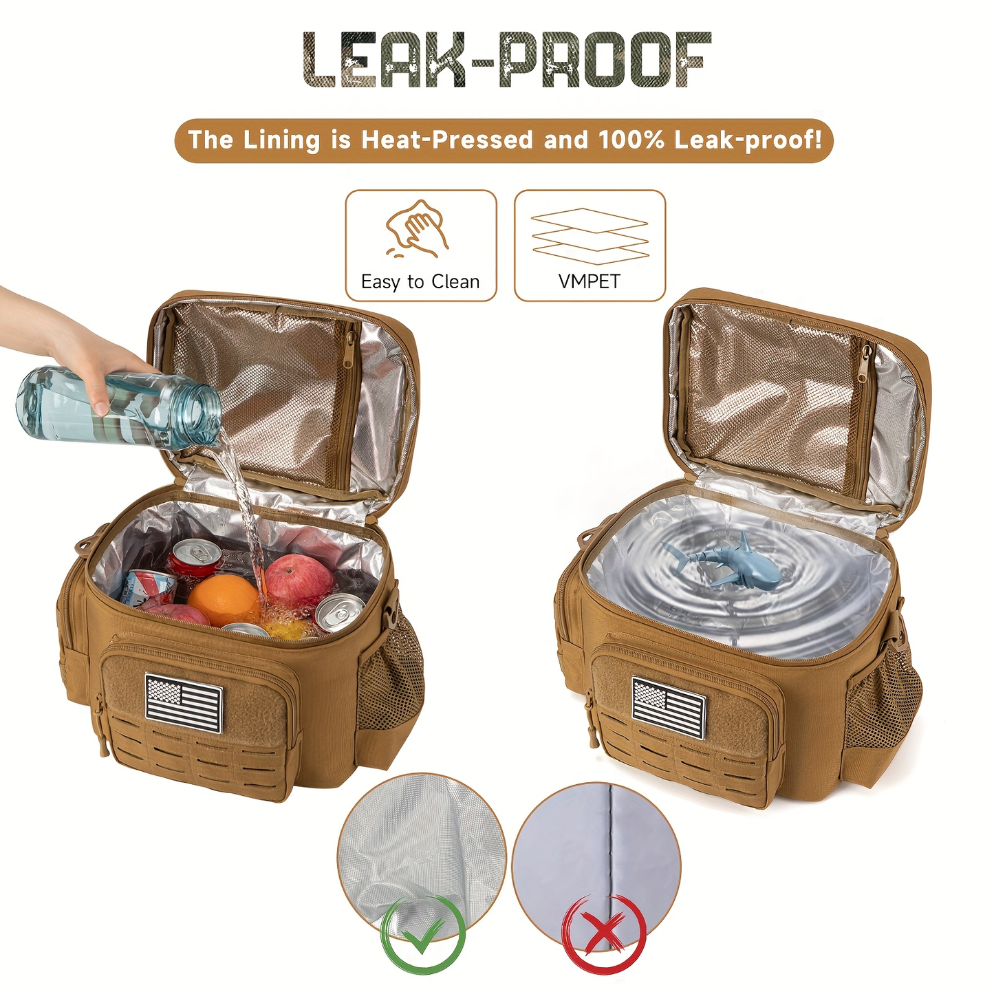 Tactical Insulated Lunch Bag for Men – Expandable Heavy-Duty Cooler Bag with MOLLE Webbing, Leakproof Thermal Lunch Box for Work, Camping, Outdoor Picnic & Hiking – Available in Green, Black & Khaki