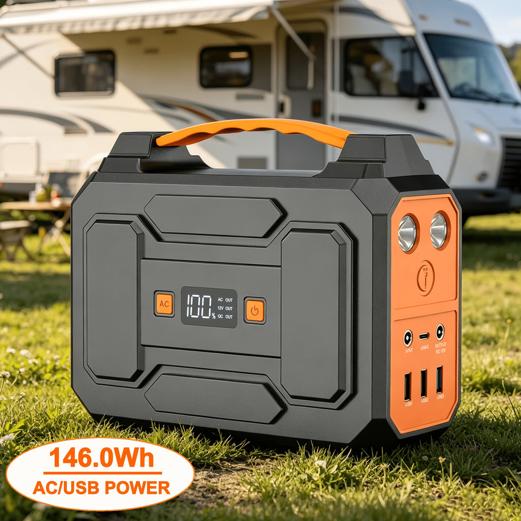 100W/300W Portable Power Station Solar Generator, (Solar Panel Optional), High Capacity Battery Pack, With 2*AC Outlet, DC, USB Port, LED Light, Extra Battery Power Supply For Outdoor Camping, Hiking, Road Trip, CPAP, Fan, Hurricane Emergency, Gift