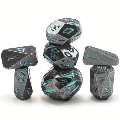 Metal DnD Dice Set 7pcs Glow in the Dark – Stonehenge Zinc Alloy Polyhedral Dice with Display Box, D4 D6 D8 D10 D12 D20 for D&D RPG Tabletop Games, Unique Gamer Gift Blue