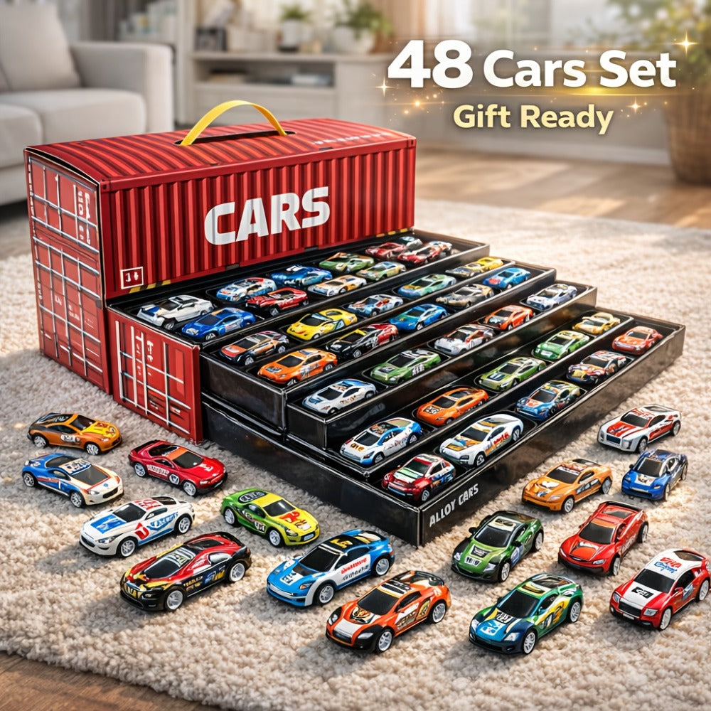 48-Piece Parking Lot Playset for Kids – 4-Level Car Garage with Friction Powered Mini Cars, Ramp & Track, Toddler Boys Vehicle Toy Birthday Gift Ages 3 4 5 6