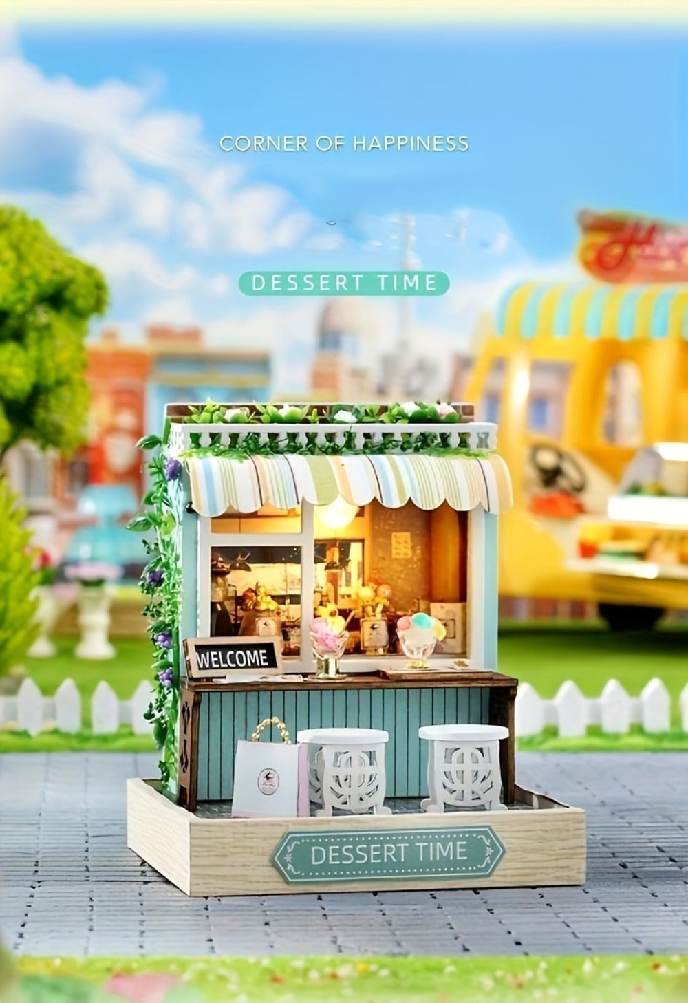 DIY Wooden Tiny House Kit with Dust Cover – Handmade Miniature Dollhouse Puzzle, 3 Themes Afternoon Tea Rotating Food House Moon Magic, Creative Home Decor Gift for Adults & Teens Birthday Christmas