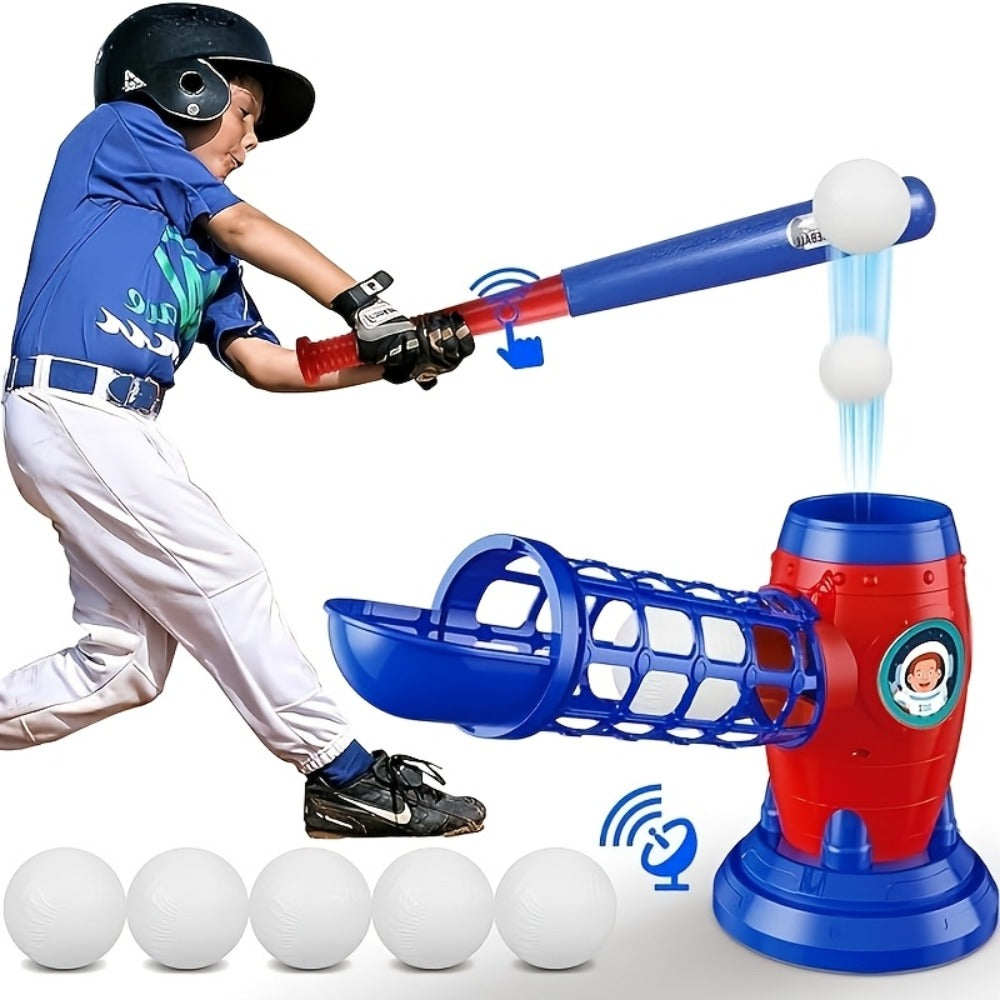 Kids Automatic Baseball Pitching Machine Toy Set – Fully Automatic Children's Baseball Trainer with Bat, Ball Machine & 10 Balls | Sports Training Gift for Boys and Girls