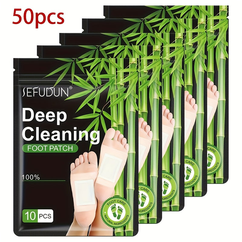 Foot Detox Patches Bamboo Charcoal & Ginger 50pcs 5 Bags — Deep Cleansing Overnight Foot Pads for Toxin Removal, Relaxation & Circulation Support, Self-Care Gift for Women Men & Parents