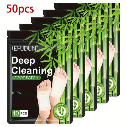 Foot Detox Patches Bamboo Charcoal & Ginger 50pcs 5 Bags — Deep Cleansing Overnight Foot Pads for Toxin Removal, Relaxation & Circulation Support, Self-Care Gift for Women Men & Parents
