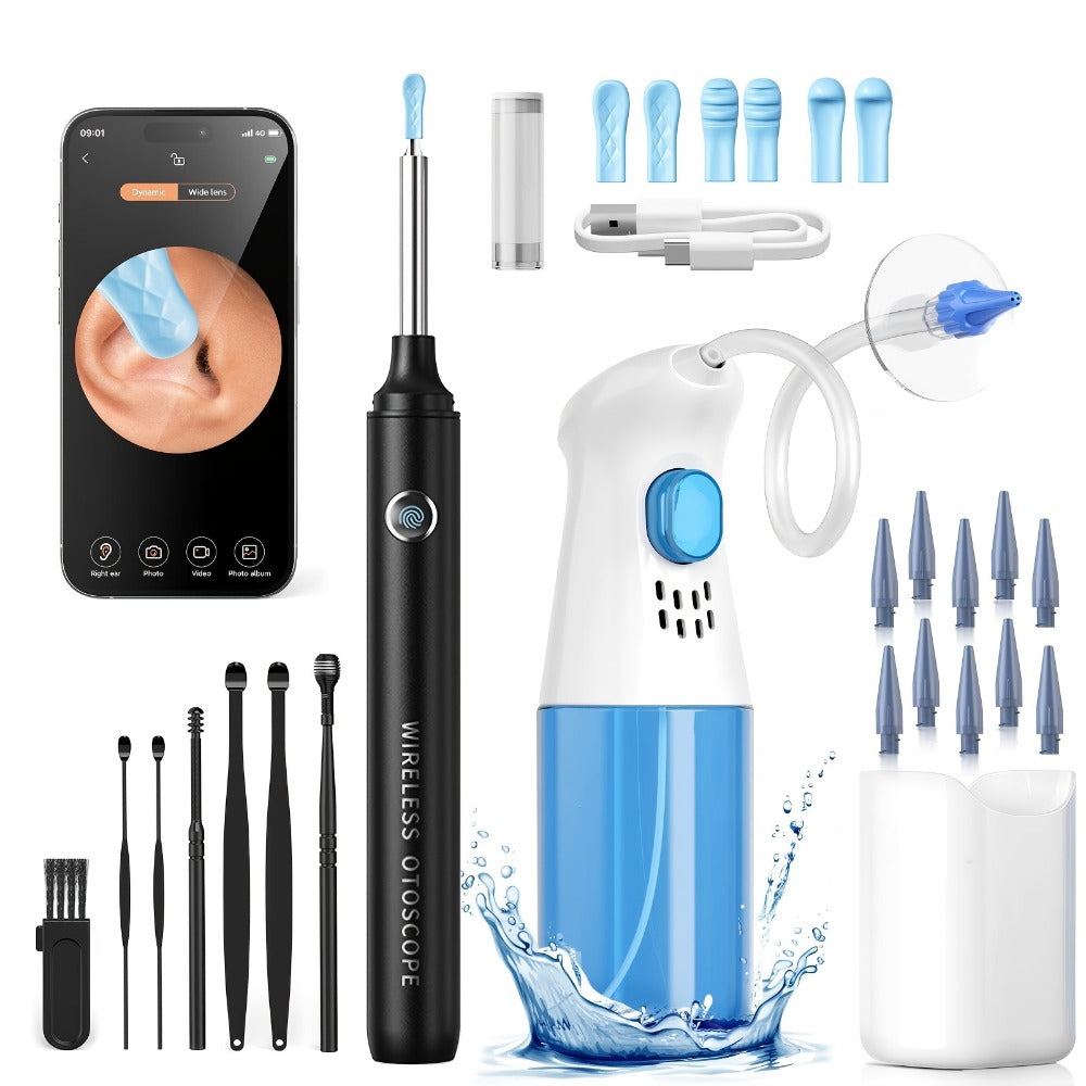 Ear Wax Removal Tool Set 2-in-1 WiFi Visual Ear Washer and Ear Scoop – 1080P HD Camera Ear Cleaning Kit for Effective Earwax Buildup Removal, Smartphone Compatible Home Ear Care