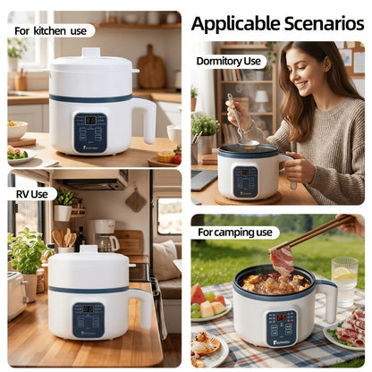 Electric Hot Pot 1.7L Multifunctional | 6 Cooking Modes Steam & Cook Non-Stick Mini Electric Cooker with Overheat & Dry Protection for 1-2 People – Rice, Soup, Noodles & More, Single & Double Layer