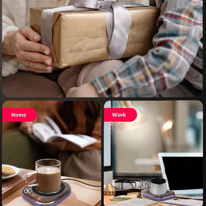 Smart Electric Coffee Mug Warmer 40W – Desktop Coffee Cup Thermos with Temperature Display, 3 Heat Settings, 1–12 Hour Timer & 4-Hour Auto Shut-Off, Keeps Coffee Tea Milk Cocoa Warm – Wood Grain Father's Day Gift