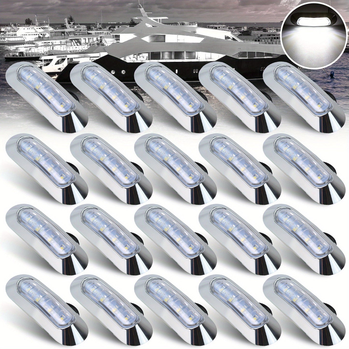 Marine LED Navigation Lights Set of 20 – Stern Circular Deck & Onboard Boat Lights for Yachts & Boats | Low Frequency, No Battery Required, Multi-Color Options