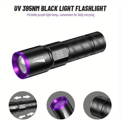 UV Blacklight 2 Pack Rechargeable Portable | Adjustable Brightness & Zoom Ultraviolet Lamp | Scorpion Detection Pet Urine Stain Finder Nail Polish Resin Curing Fluorescent