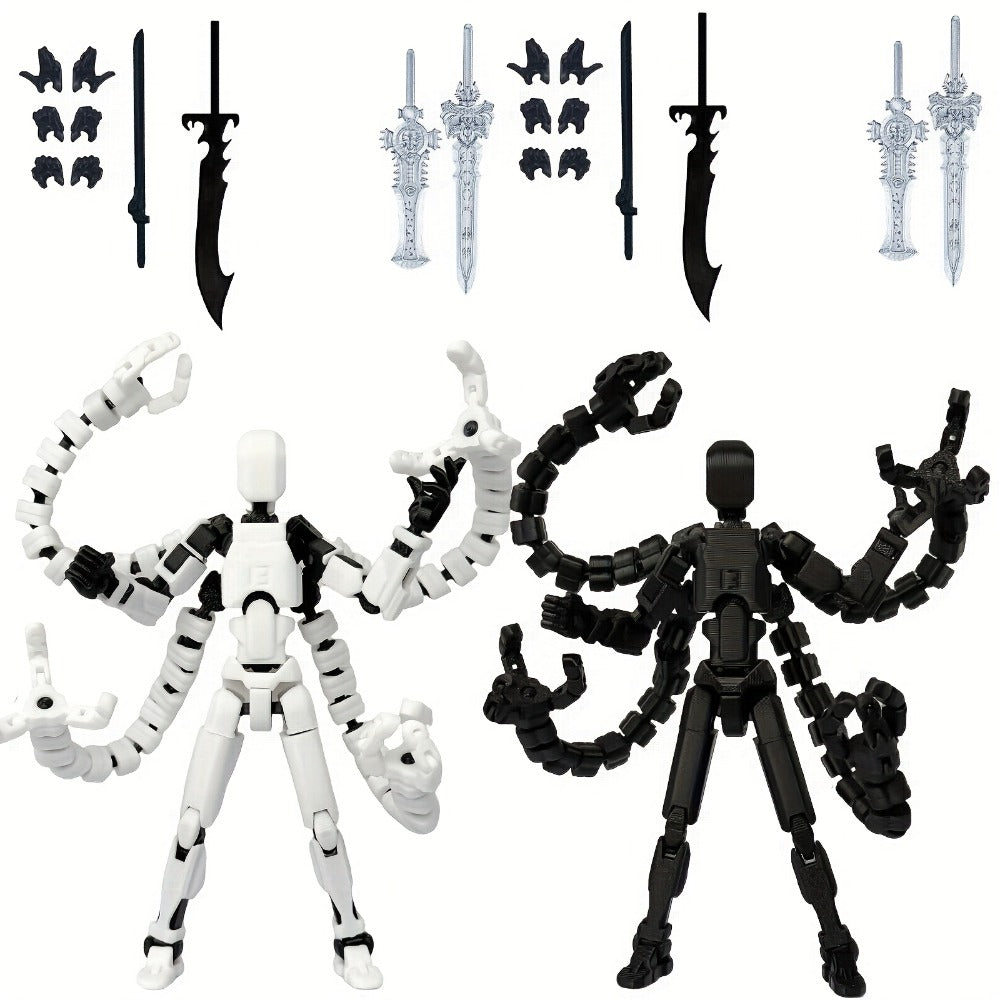2pcs T13 Multi-Joint Action Figure Robot Set – 3D Printed Articulated Nova T-13 Mobile Robot Doll Desktop Decoration Game Enthusiast Collector Toy