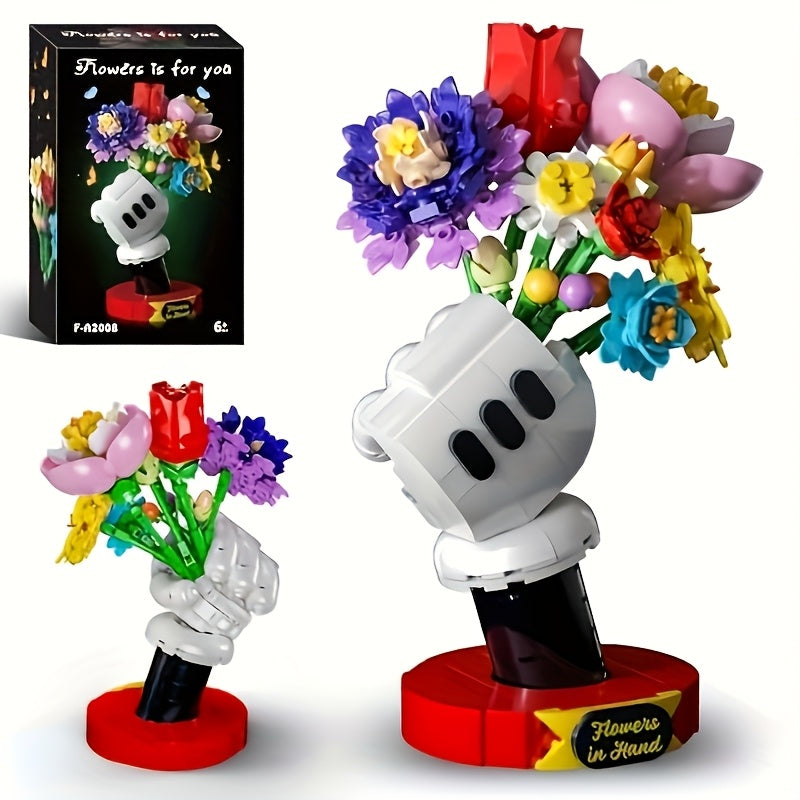 DIY Flower Bouquet Building Blocks Set with Display Stand – Multicolor Brick Flower Maker Home Decor Never Wilts Mother's Day Valentine's Day Christmas Birthday Gift for Her Women Girls
