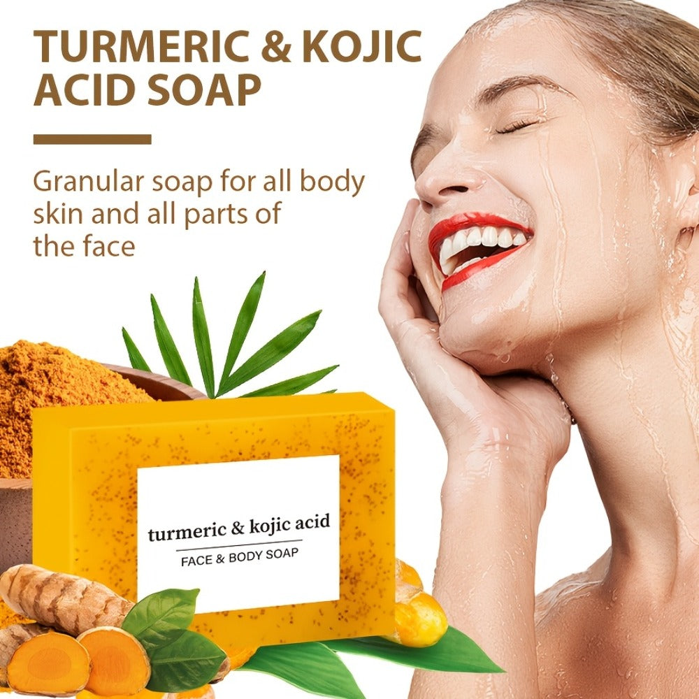 Kojic Acid Turmeric Soap Bar Set 12 Pack 100g with 4 Bubble Nets - Ginger Lemon Handmade Moisturizing Brightening Body Soap for Dark Spots Even Skin Tone Gentle Unisex Travel Gift