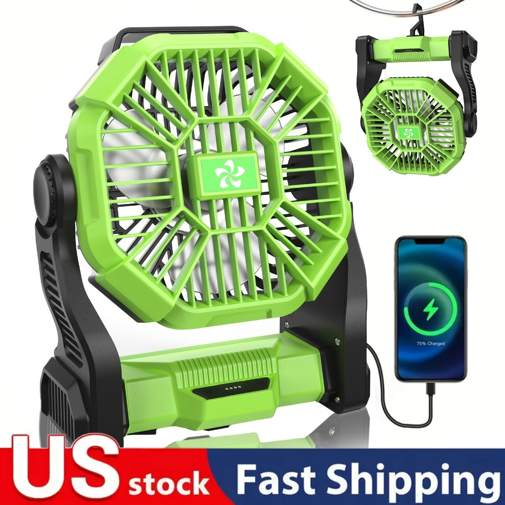 Camping Fan with LED Lantern, 3-in-1 Battery Powered Portable Fan Light for Tent Outdoor, Rechargeable Electric Fan with Timer 360° Rotation, for Camping Hiking Barbecue Travel Emergency