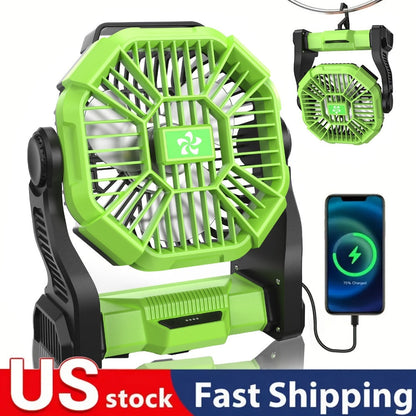 Camping Fan with LED Lantern, 3-in-1 Battery Powered Portable Fan Light for Tent Outdoor, Rechargeable Electric Fan with Timer 360° Rotation, for Camping Hiking Barbecue Travel Emergency