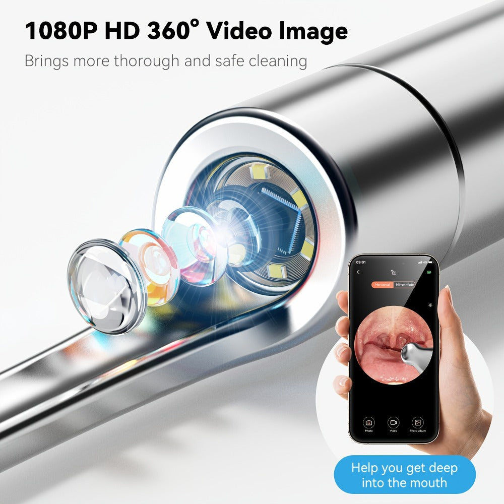 Tonsil Stone Remover with Camera 1080P HD Visual Oral Care Kit - 6 LED Lights, 5 Stainless Steel Tips, Wi-Fi App Control, USB-C Rechargeable Bad Breath Treatment Tool for iOS & Android