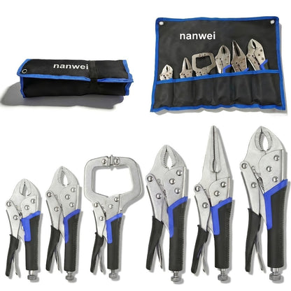 Pliers Set 6-Piece – Needle Nose, Curved & Locking C-Type Pliers, 5–10 Inch Sizes, Versatile Vise Grip Tool Kit for Home Repair, Automotive, Electrical & DIY Projects