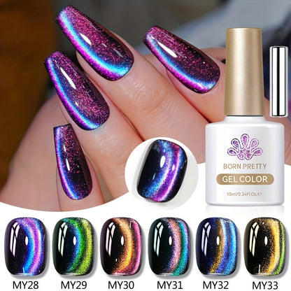 Cat Eye Gel Nail Polish Set 6 Colors 9D Magnetic Polaris Glass Water Light Effect - Semi-Permanent Soak Off LED UV Gel 0.34oz Each - Long Lasting Shimmer Nail Art for Women Salon Home DIY