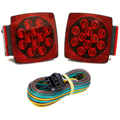 12V LED Trailer Lights, Red White 2 Square Trailer Lights & 6 Connectors Stop Tail Turn Signal Tail Lights, Utility Trailer Lights For Under 80 Inch Boat Trailer Truck Marine Camper RV