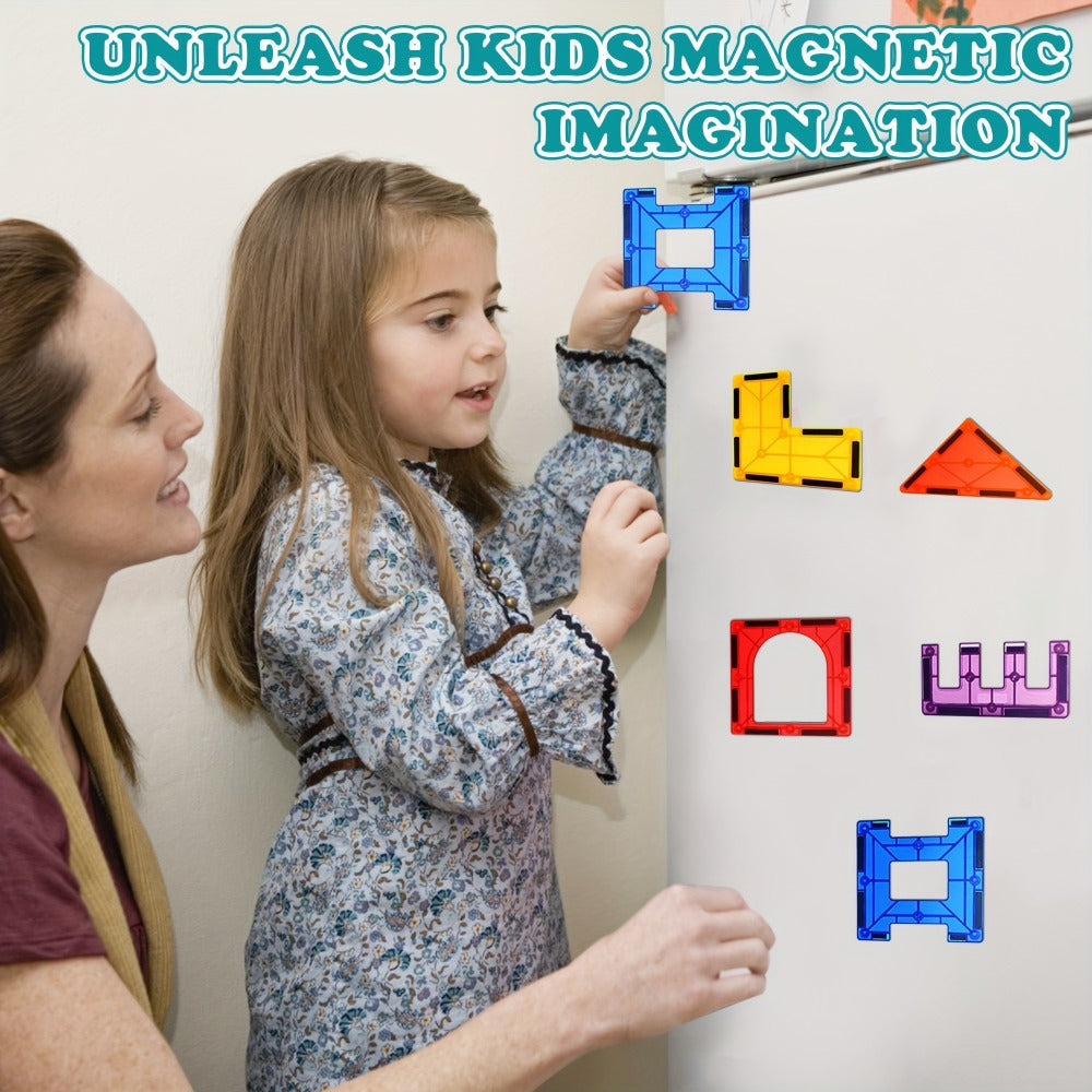 Magnetic Tiles for Kids 106/136pcs with 2 Toy Cars – STEM Approved Educational Magnet Building Blocks Set Stacking Puzzle Toy for Boys & Girls Ages 3+, Best Birthday Christmas Holiday Gift