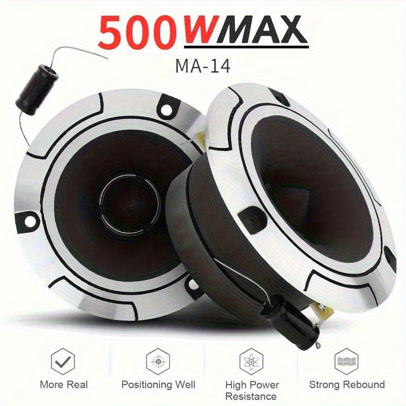 Set of 2, Maximum Power of 500W, 4-Ohm High-Pressure Car Ultrasonic Tweeter Featuring an Aluminum Frame And Diaphragm, Dual-Channel with Capacitor, Without Battery