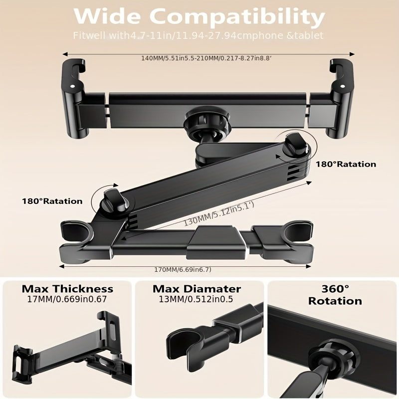 [Three In One Car Headrest Bracket] 360 Degree Rotation Adjustable, Suitable for 4.7 to 11 Inches, Car Phone Accessories, Rear Headrest, Extendable 360 ° Rotation Phone Bracket, Tablet Bracket, Car Seat, Rear Headrest Mounting Bracket