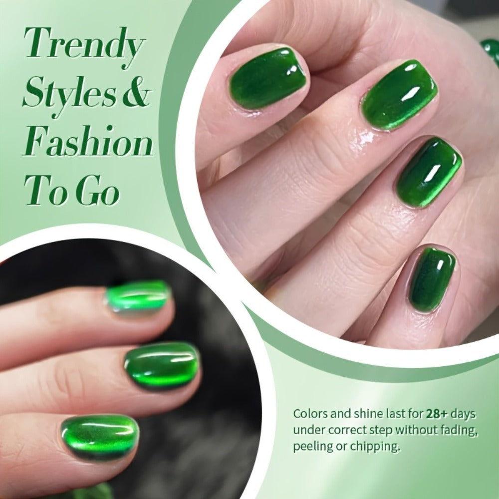 Cat Eye Gel Nail Polish Imperial Green — Magnetic Shimmer Effect Soak Off LED UV Long Lasting 30 Days | BORN PRETTY MY269 Deep Jewel Tone Green Nail Art | DIY Home Salon Manicure 10ml