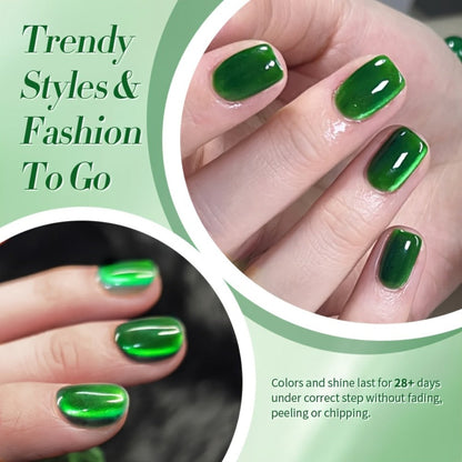 Cat Eye Gel Nail Polish Imperial Green — Magnetic Shimmer Effect Soak Off LED UV Long Lasting 30 Days | BORN PRETTY MY269 Deep Jewel Tone Green Nail Art | DIY Home Salon Manicure 10ml
