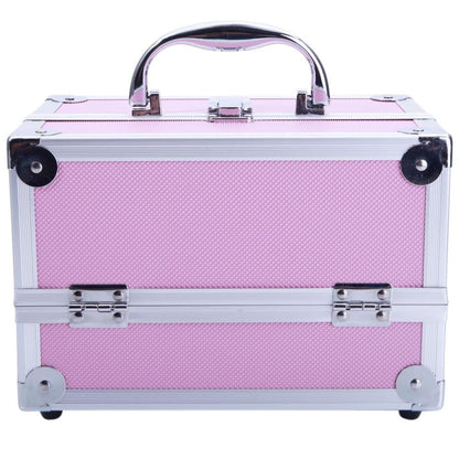 Aluminum Makeup Train Case with Wheels Large Capacity Lockable Cosmetic Trolley Organizer Adjustable Dividers Retractable Handle for Makeup Artists Salon Travel Black Silver Pink Beauty Gift