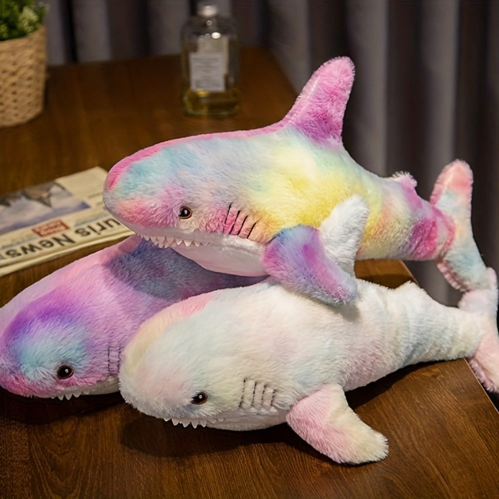 Shark Stuffed Animal Plush Pillow 24 Inch – Jumbo Soft Cute Shark Plush Toy for Kids Boys Girls Adults, Ocean Sea Animal Cuddle Pillow, Birthday Christmas Holiday Gift, Blue Grey Rainbow Colors